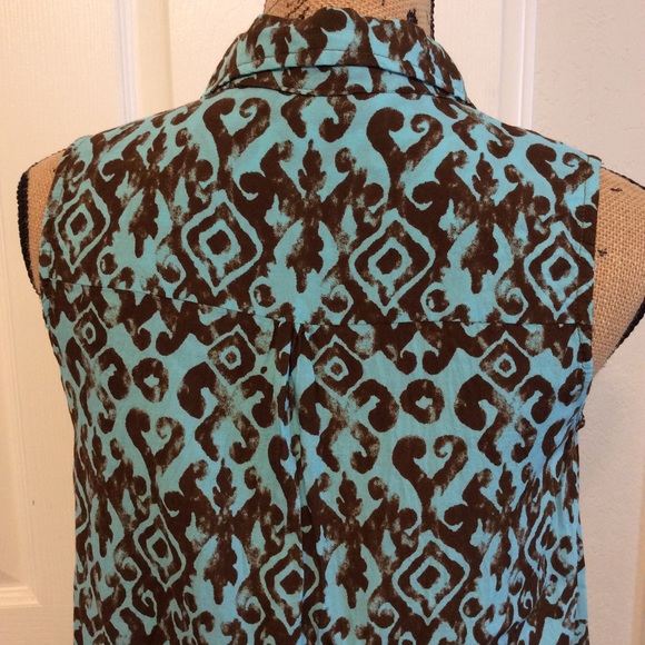 Blue Ginger collared asymmetrical hem sleeveless collared aloha print top size S - Picture 7 of 12